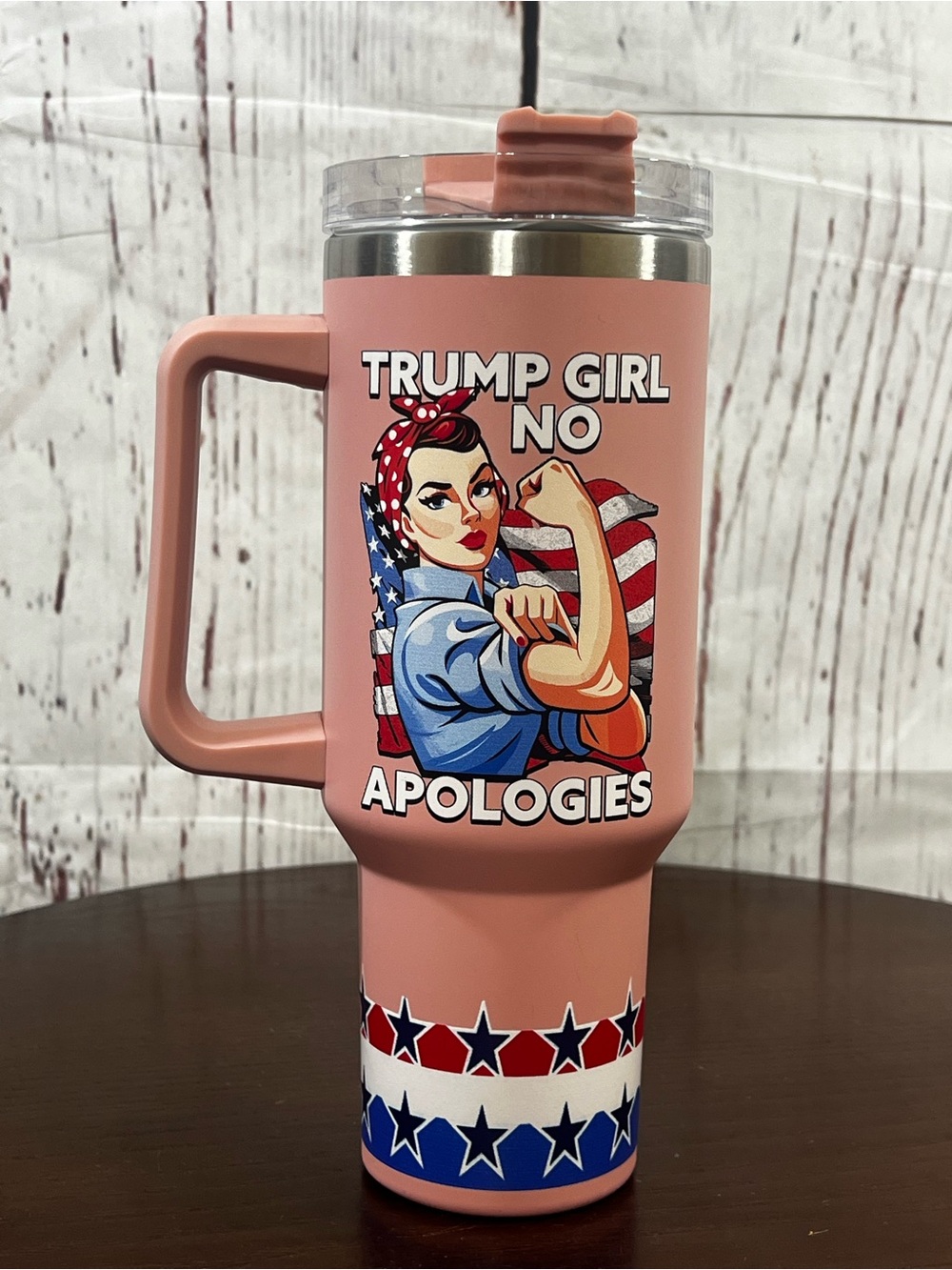 Pink "Trump Girl No Apologies" 40 oz Stainless Travel Mug